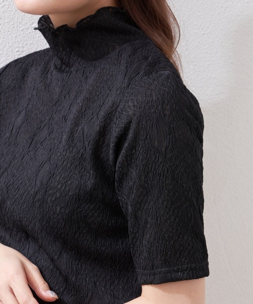 VANNIE U(ヴァニーユー)の「シアーウェーブハイネックトップス(Tシャツ/カットソー・レディース・ブラック/ホワイト/ライトグリーン・FREE)」の14枚目の写真