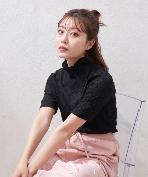 VANNIE U(ヴァニーユー)の「シアーウェーブハイネックトップス(Tシャツ/カットソー・レディース・ブラック/ホワイト/ライトグリーン・FREE)」の16枚目の写真
