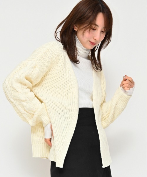 セール】ケーブル畦切り替えカーデ（ニット/セーター）｜Alite cloth