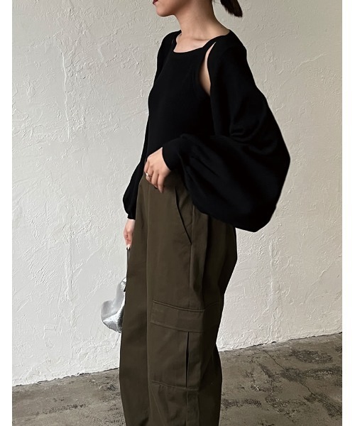 Re:EDIT（リエディ）の「[2023S/S COLLECTION][2点セット]配色or無地ニットボレロ×アメスリキャミソールアンサンブル（アンサンブル・レディース・アイボリー/ベージュ×ブラック/ホワイト×ブラック/ブラック・LARGE/MEDIUM）」の20枚目の写真
