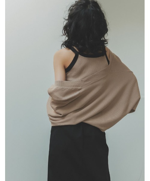 Re:EDIT（リエディ）の「[2023S/S COLLECTION][2点セット]配色or無地ニットボレロ×アメスリキャミソールアンサンブル（アンサンブル・レディース・アイボリー/ベージュ×ブラック/ホワイト×ブラック/ブラック・LARGE/MEDIUM）」の9枚目の写真