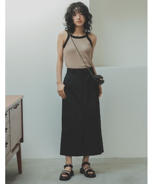 Re:EDIT（リエディ）の「[2023S/S COLLECTION][2点セット]配色or無地ニットボレロ×アメスリキャミソールアンサンブル（アンサンブル・レディース・アイボリー/ベージュ×ブラック/ホワイト×ブラック/ブラック・LARGE/MEDIUM）」の13枚目の写真