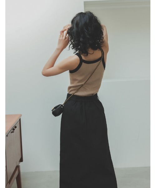 Re:EDIT（リエディ）の「[2023S/S COLLECTION][2点セット]配色or無地ニットボレロ×アメスリキャミソールアンサンブル（アンサンブル・レディース・アイボリー/ベージュ×ブラック/ホワイト×ブラック/ブラック・LARGE/MEDIUM）」の12枚目の写真