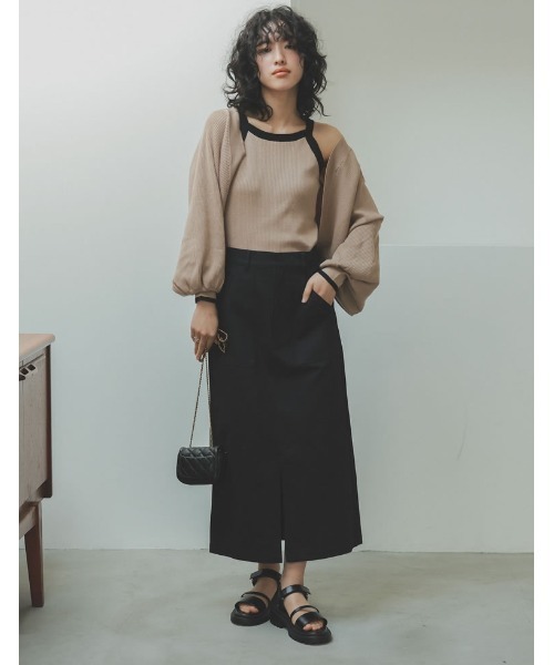 Re:EDIT（リエディ）の「[2023S/S COLLECTION][2点セット]配色or無地ニットボレロ×アメスリキャミソールアンサンブル（アンサンブル・レディース・アイボリー/ベージュ×ブラック/ホワイト×ブラック/ブラック・LARGE/MEDIUM）」の10枚目の写真