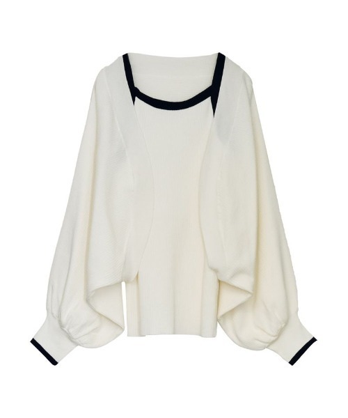 Re:EDIT（リエディ）の「[2023S/S COLLECTION][2点セット]配色or無地ニットボレロ×アメスリキャミソールアンサンブル（アンサンブル・レディース・アイボリー/ベージュ×ブラック/ホワイト×ブラック/ブラック・LARGE/MEDIUM）」の6枚目の写真