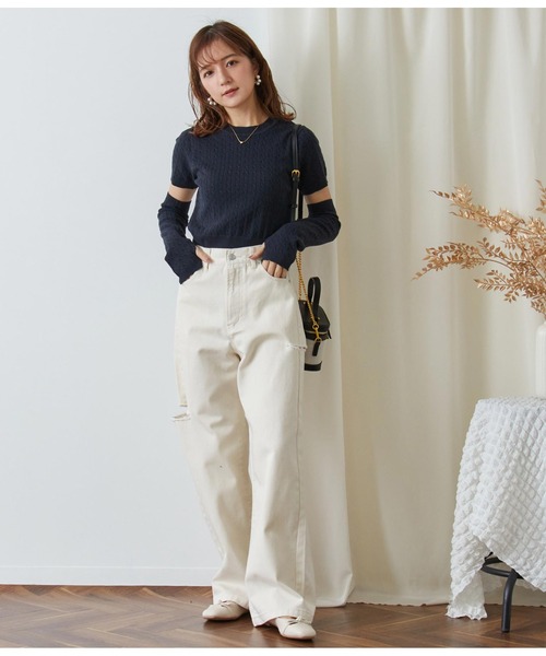 CHILLE（チル）の「サイドダメージストレートパンツ（デニムパンツ・レディース・アイボリー/ブルー・FREE）」の14枚目の写真