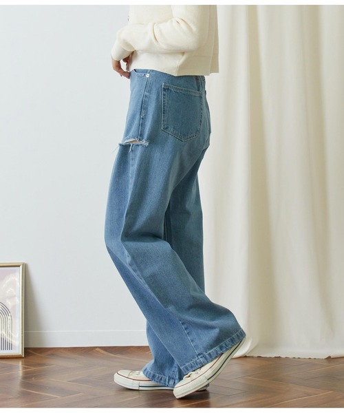 CHILLE（チル）の「サイドダメージストレートパンツ（デニムパンツ・レディース・アイボリー/ブルー・FREE）」の5枚目の写真