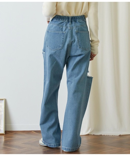 CHILLE（チル）の「サイドダメージストレートパンツ（デニムパンツ・レディース・アイボリー/ブルー・FREE）」の8枚目の写真