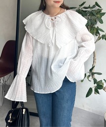 フリルビッグカラーシャーリングシアーブラウス