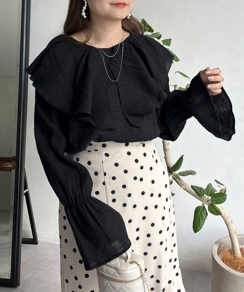 prose verse（プロズヴェール）の「フリルビッグカラーシャーリングシアーブラウス（シャツ/ブラウス・レディース・オフホワイト/ブラック・ﾌﾘ-）」の2枚目の写真