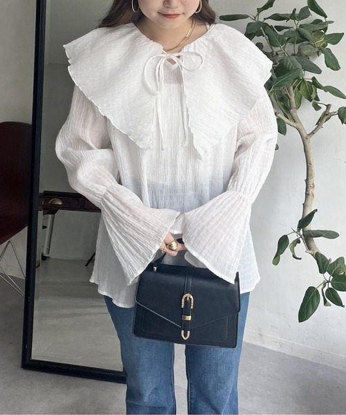 prose verse（プロズヴェール）の「フリルビッグカラーシャーリングシアーブラウス（シャツ/ブラウス・レディース・オフホワイト/ブラック・ﾌﾘ-）」の3枚目の写真