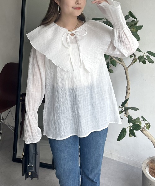 prose verse（プロズヴェール）の「フリルビッグカラーシャーリングシアーブラウス（シャツ/ブラウス・レディース・オフホワイト/ブラック・ﾌﾘ-）」の13枚目の写真