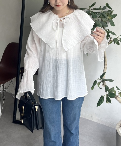 prose verse（プロズヴェール）の「フリルビッグカラーシャーリングシアーブラウス（シャツ/ブラウス・レディース・オフホワイト/ブラック・ﾌﾘ-）」の18枚目の写真