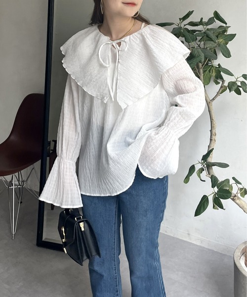 prose verse（プロズヴェール）の「フリルビッグカラーシャーリングシアーブラウス（シャツ/ブラウス・レディース・オフホワイト/ブラック・ﾌﾘ-）」の19枚目の写真