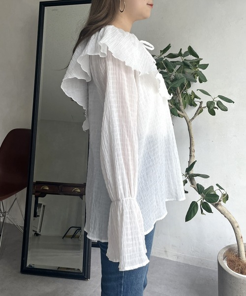 prose verse（プロズヴェール）の「フリルビッグカラーシャーリングシアーブラウス（シャツ/ブラウス・レディース・オフホワイト/ブラック・ﾌﾘ-）」の15枚目の写真