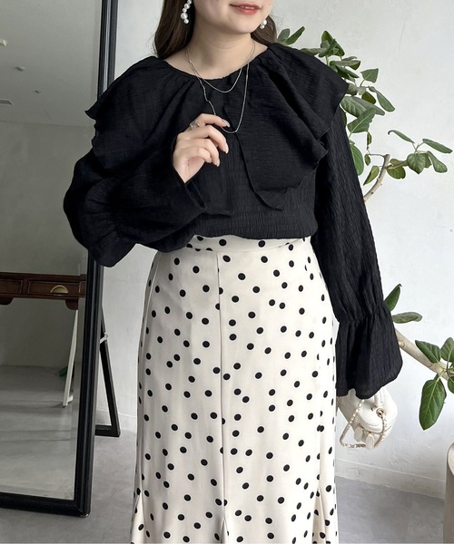 prose verse（プロズヴェール）の「フリルビッグカラーシャーリングシアーブラウス（シャツ/ブラウス・レディース・オフホワイト/ブラック・ﾌﾘ-）」の10枚目の写真