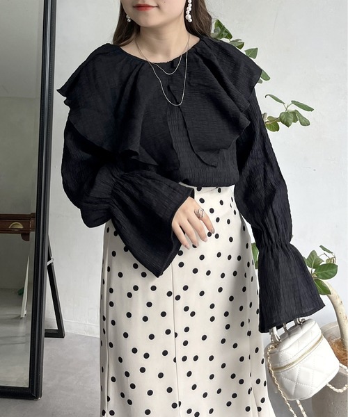 prose verse（プロズヴェール）の「フリルビッグカラーシャーリングシアーブラウス（シャツ/ブラウス・レディース・オフホワイト/ブラック・ﾌﾘ-）」の6枚目の写真