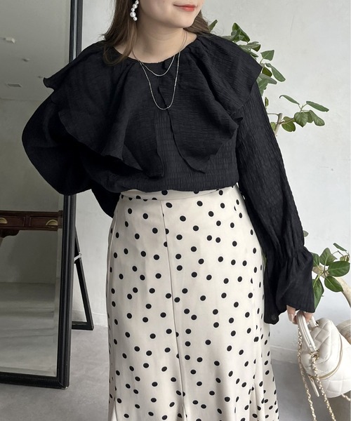 prose verse（プロズヴェール）の「フリルビッグカラーシャーリングシアーブラウス（シャツ/ブラウス・レディース・オフホワイト/ブラック・ﾌﾘ-）」の11枚目の写真