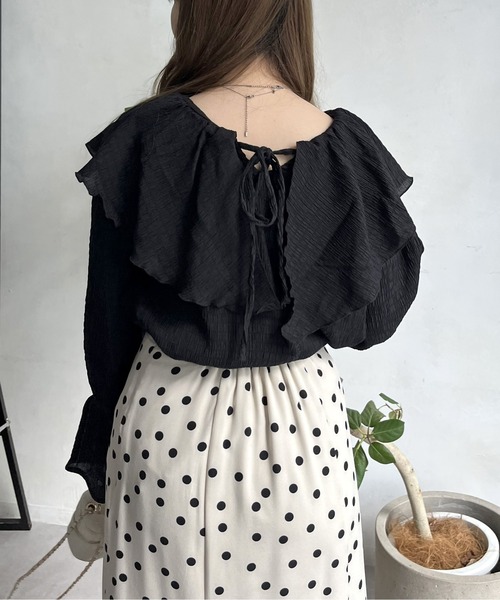 prose verse（プロズヴェール）の「フリルビッグカラーシャーリングシアーブラウス（シャツ/ブラウス・レディース・オフホワイト/ブラック・ﾌﾘ-）」の7枚目の写真