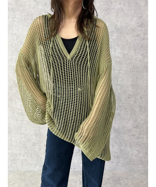 owndaily(オンデイリー)の「メッシュスキッパーニット(Tシャツ/カットソー・レディース・ブラック/グリーン/アイボリー・FREE)」の3枚目の写真