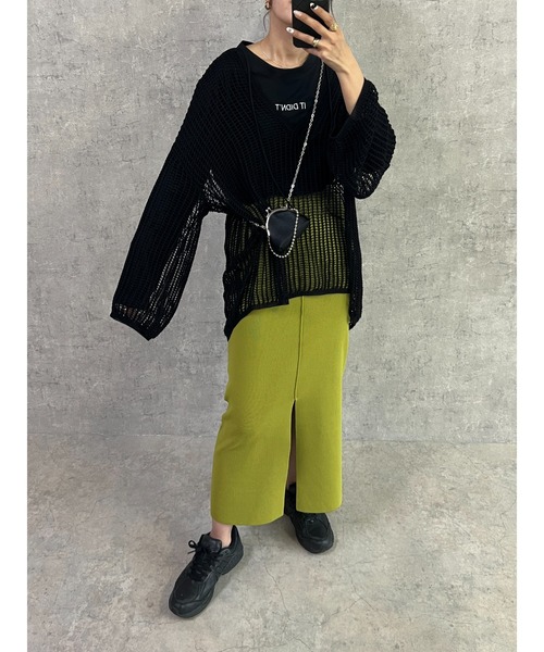 owndaily(オンデイリー)の「メッシュスキッパーニット(Tシャツ/カットソー・レディース・ブラック/グリーン/アイボリー・FREE)」の9枚目の写真