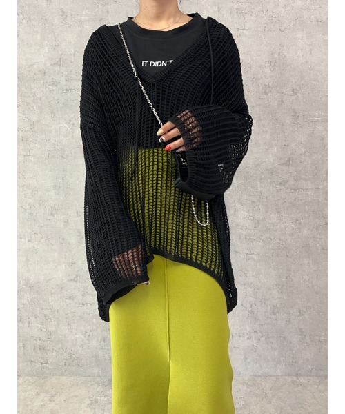 owndaily(オンデイリー)の「メッシュスキッパーニット(Tシャツ/カットソー・レディース・ブラック/グリーン/アイボリー・FREE)」の12枚目の写真