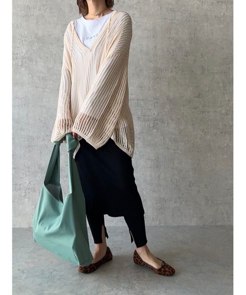 owndaily(オンデイリー)の「メッシュスキッパーニット(Tシャツ/カットソー・レディース・ブラック/グリーン/アイボリー・FREE)」の5枚目の写真