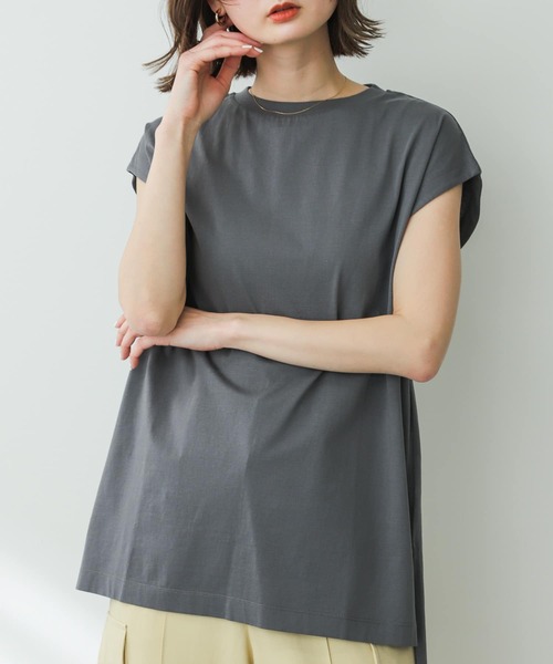 SENSE OF PLACE by URBAN RESEARCH（センスオブプレイスバイアーバンリサーチ）の「シルケットフレンチスリーブチュニックTシャツ（Tシャツ/カットソー・レディース・ブラック/チャコールグレー/オフホワイト・ONE）」の3枚目の写真