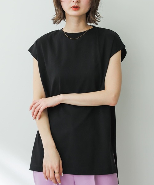 SENSE OF PLACE by URBAN RESEARCH（センスオブプレイスバイアーバンリサーチ）の「シルケットフレンチスリーブチュニックTシャツ（Tシャツ/カットソー・レディース・ブラック/チャコールグレー/オフホワイト・ONE）」の2枚目の写真