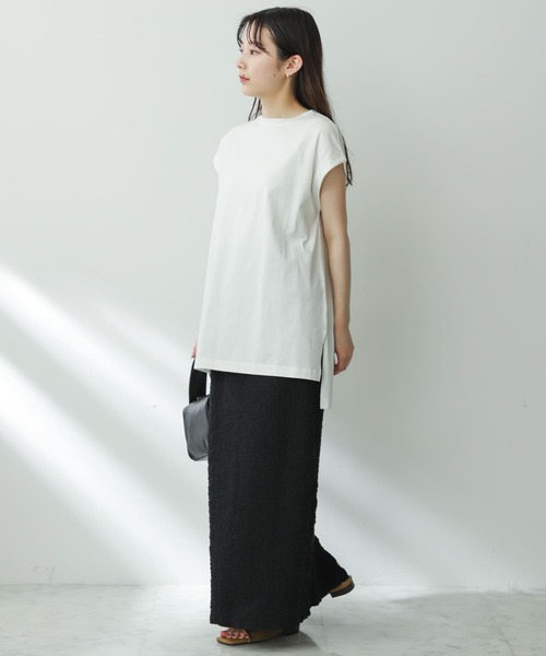 SENSE OF PLACE by URBAN RESEARCH（センスオブプレイスバイアーバンリサーチ）の「シルケットフレンチスリーブチュニックTシャツ（Tシャツ/カットソー・レディース・ブラック/チャコールグレー/オフホワイト・ONE）」の14枚目の写真