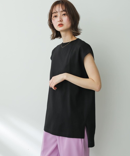 SENSE OF PLACE by URBAN RESEARCH（センスオブプレイスバイアーバンリサーチ）の「シルケットフレンチスリーブチュニックTシャツ（Tシャツ/カットソー・レディース・ブラック/チャコールグレー/オフホワイト・ONE）」の8枚目の写真