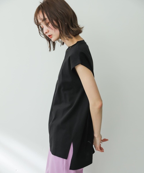SENSE OF PLACE by URBAN RESEARCH（センスオブプレイスバイアーバンリサーチ）の「シルケットフレンチスリーブチュニックTシャツ（Tシャツ/カットソー・レディース・ブラック/チャコールグレー/オフホワイト・ONE）」の21枚目の写真
