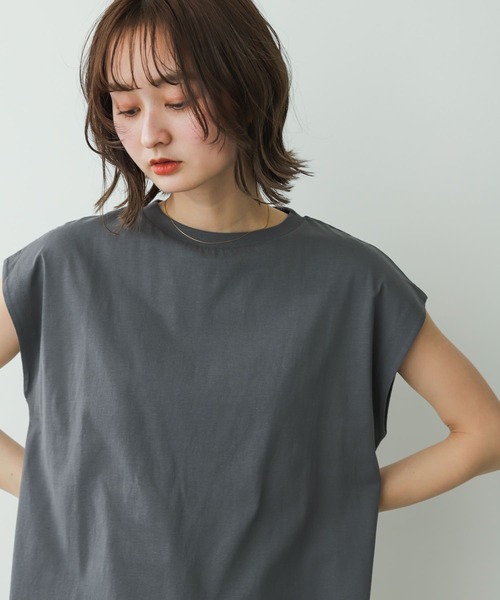 SENSE OF PLACE by URBAN RESEARCH（センスオブプレイスバイアーバンリサーチ）の「シルケットフレンチスリーブチュニックTシャツ（Tシャツ/カットソー・レディース・ブラック/チャコールグレー/オフホワイト・ONE）」の5枚目の写真
