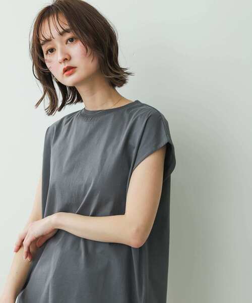 SENSE OF PLACE by URBAN RESEARCH（センスオブプレイスバイアーバンリサーチ）の「シルケットフレンチスリーブチュニックTシャツ（Tシャツ/カットソー・レディース・ブラック/チャコールグレー/オフホワイト・ONE）」の15枚目の写真