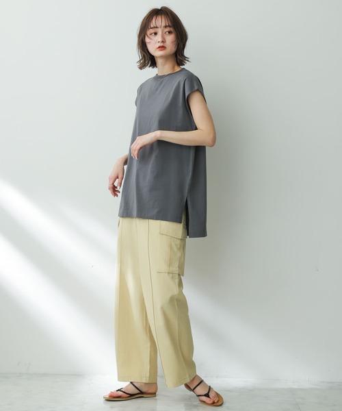 SENSE OF PLACE by URBAN RESEARCH（センスオブプレイスバイアーバンリサーチ）の「シルケットフレンチスリーブチュニックTシャツ（Tシャツ/カットソー・レディース・ブラック/チャコールグレー/オフホワイト・ONE）」の9枚目の写真