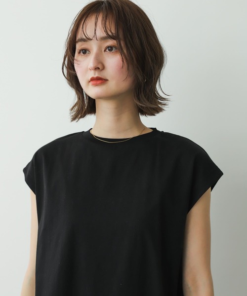 SENSE OF PLACE by URBAN RESEARCH（センスオブプレイスバイアーバンリサーチ）の「シルケットフレンチスリーブチュニックTシャツ（Tシャツ/カットソー・レディース・ブラック/チャコールグレー/オフホワイト・ONE）」の6枚目の写真