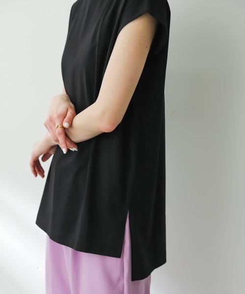 SENSE OF PLACE by URBAN RESEARCH（センスオブプレイスバイアーバンリサーチ）の「シルケットフレンチスリーブチュニックTシャツ（Tシャツ/カットソー・レディース・ブラック/チャコールグレー/オフホワイト・ONE）」の20枚目の写真