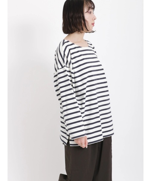 Samansa Mos2(サマンサ モスモス)の「前後2WAYボーダーカットソー(Tシャツ/カットソー・レディース・ピンク/イエロー/オフホワイト/グリーン・フリ-)」の6枚目の写真