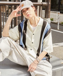 MONO-MART（モノマート）の「【CODDERR】オーバーサイズ ライン柄ニット半袖シャツ（シャツ/ブラウス・メンズ）」