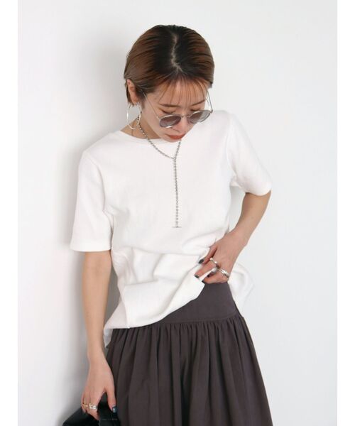 Ungrid（アングリッド）の「ハニカムバックデザインTee（Tシャツ/カットソー・レディース・パープル/グレー/オフホワイト・FREE）」の5枚目の写真