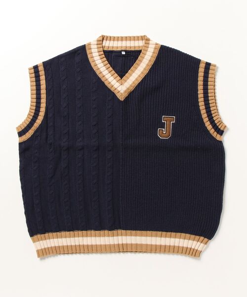 JINCL(ジンクル)の「COLLEGE KNIT VEST(ベスト・メンズ・ネイビー・FREE)」の2枚目の写真
