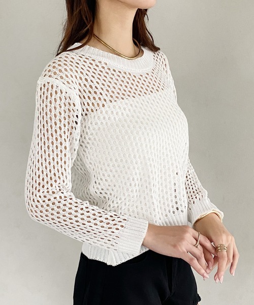 United store（ユナイテッドストア）の「ボリュームスリーブメッシュニットトップ（ニット/セーター・レディース・ブラック/アイボリー/ライトパープル・FREE）」の5枚目の写真