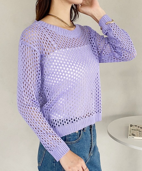 United store（ユナイテッドストア）の「ボリュームスリーブメッシュニットトップ（ニット/セーター・レディース・ブラック/アイボリー/ライトパープル・FREE）」の17枚目の写真