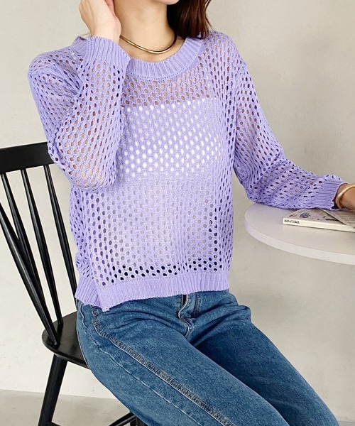 United store（ユナイテッドストア）の「ボリュームスリーブメッシュニットトップ（ニット/セーター・レディース・ブラック/アイボリー/ライトパープル・FREE）」の18枚目の写真