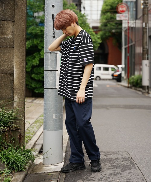 Champion(チャンピオン)の「Champion/チャンピオン CLASSIC SLUB STRIPE TEE Tシャツ(Tシャツ/カットソー・メンズ・ブラック系/ネイビー系/ブルー系・XL/M/L)」の8枚目の写真