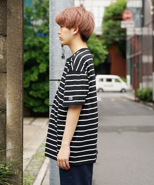 Champion(チャンピオン)の「Champion/チャンピオン CLASSIC SLUB STRIPE TEE Tシャツ(Tシャツ/カットソー・メンズ・ブラック系/ネイビー系/ブルー系・XL/M/L)」の4枚目の写真
