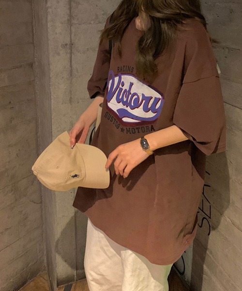NinaetLina（ニナエリナ）の「半袖プリントカットソー（Tシャツ/カットソー・レディース・グレー/ブラウン/ホワイト・L/M/XL）」の6枚目の写真