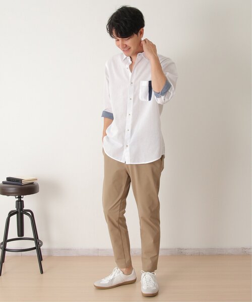 ikka(イッカ)の「7分リネン混切り替えポケットシャツ(シャツ/ブラウス・メンズ・ホワイト/ネイビー/オリーブ・S/M/L/XL)」の20枚目の写真