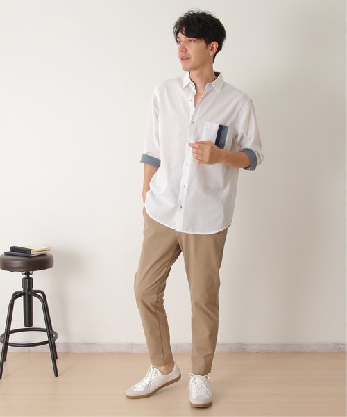 ikka(イッカ)の「7分リネン混切り替えポケットシャツ(シャツ/ブラウス・メンズ・ホワイト/ネイビー/オリーブ・S/M/L/XL)」の21枚目の写真