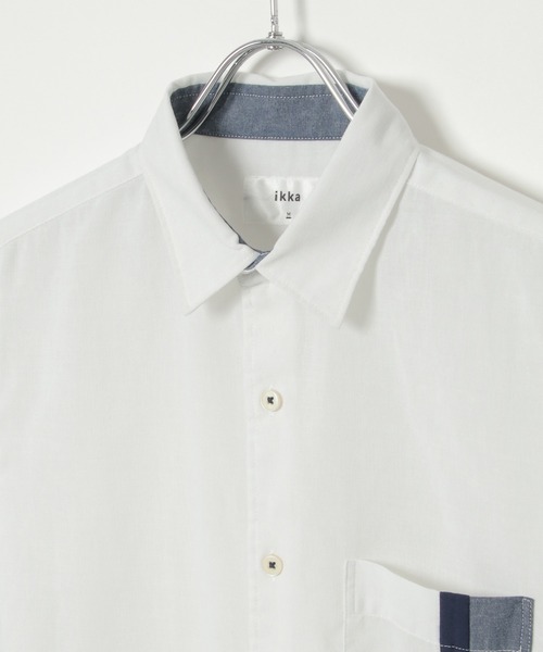 ikka(イッカ)の「7分リネン混切り替えポケットシャツ(シャツ/ブラウス・メンズ・ホワイト/ネイビー/オリーブ・S/M/L/XL)」の6枚目の写真